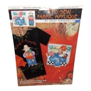 NEW Daisy Kingdom "Strawman and Miss Kitty " No Sew Fabric Applique Fall Harvest